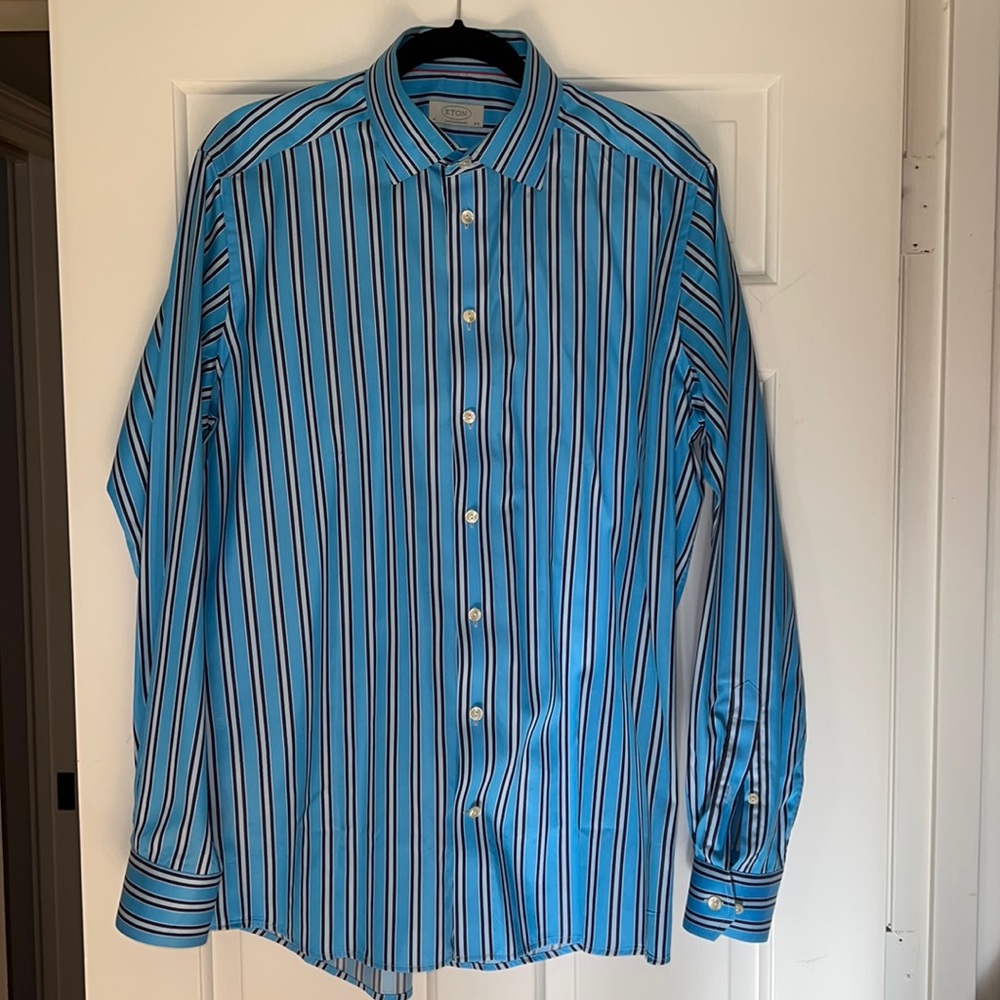 Eton of Sweden Contemporary medium blue striped dress shirt